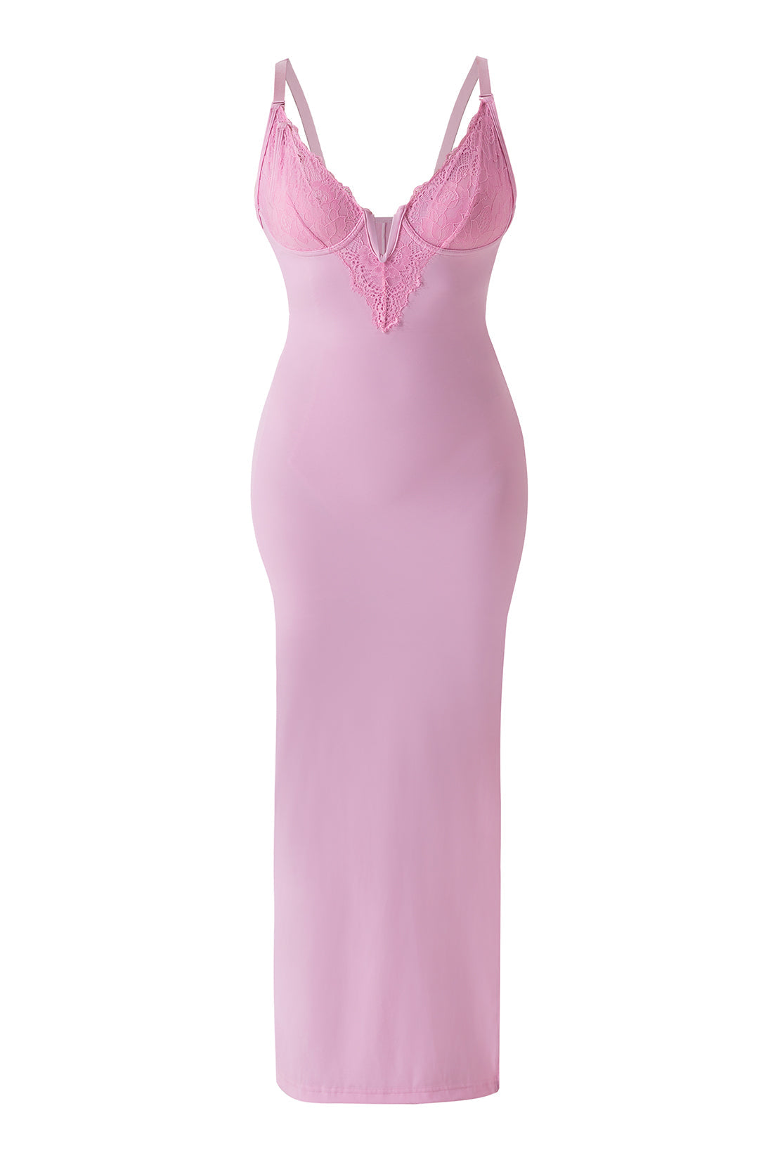 Maxi-jurk van kant met diepe V-hals en ingebouwde shapewear