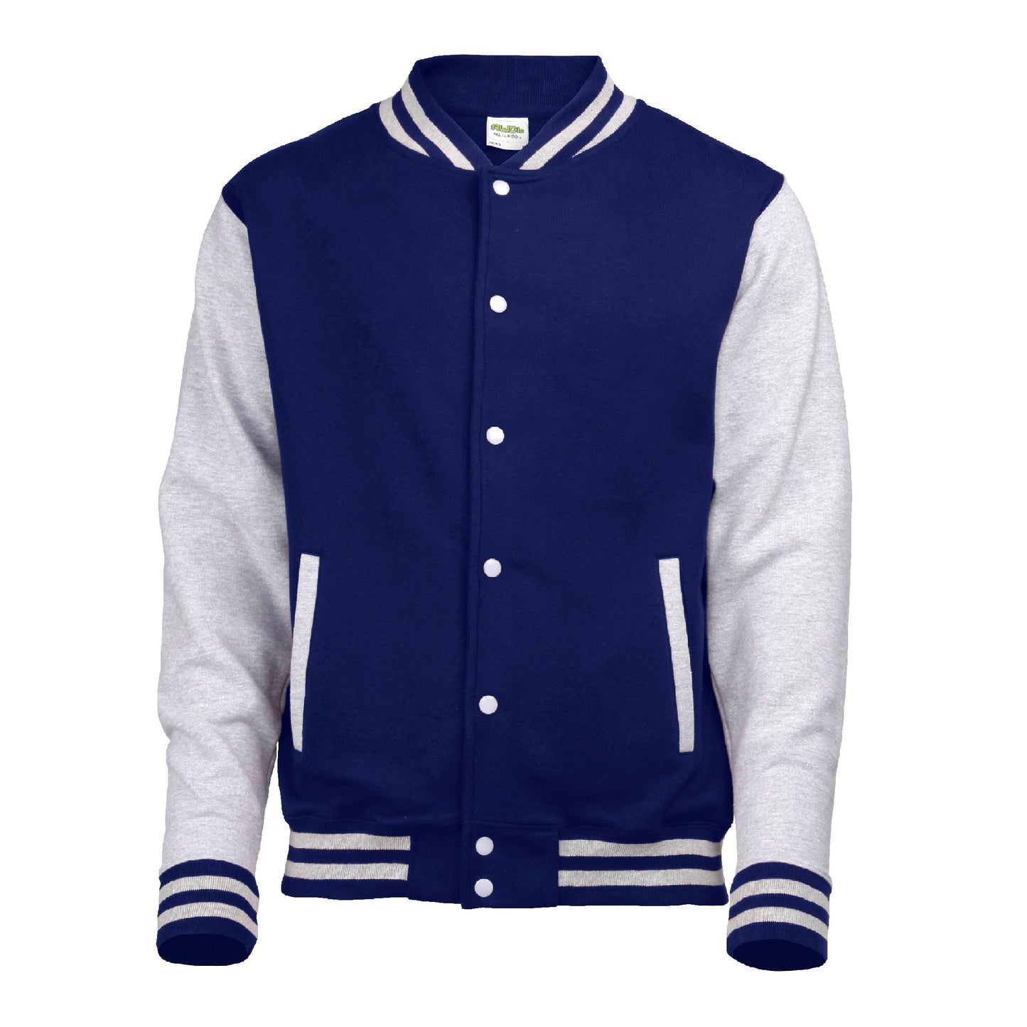 Varsityjack met contrasterende kleuren voor heren - Marineblauw/Grijs