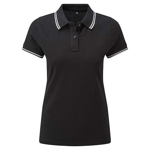 Poloshirt met contrasterende bies voor dames - Zwart/Wit