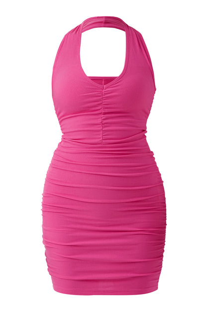 Mini-jurk met gerimpelde hals en ingebouwde shapewear