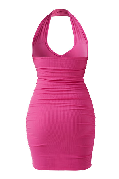Mini-jurk met gerimpelde hals en ingebouwde shapewear