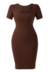 Midi-jurk met korte mouwen en ingebouwde shapewear