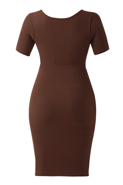 Midi-jurk met korte mouwen en ingebouwde shapewear