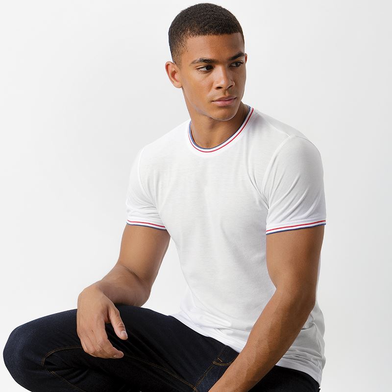 T-shirt met contrasterende bies voor heren - Wit/Rood/Royalblauw