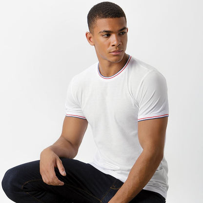 T-shirt met contrasterende bies voor heren - Wit/Rood/Royalblauw