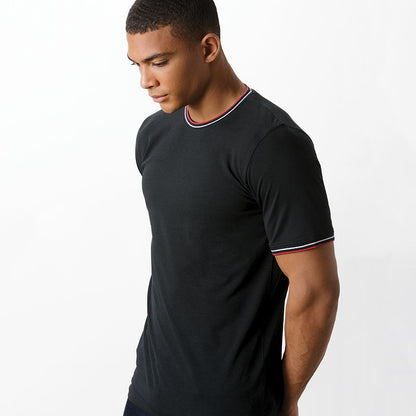 T-shirt met contrasterende bies voor heren - Zwart/Wit/Rood