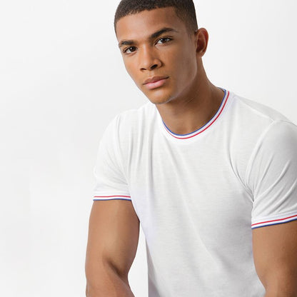 T-shirt met contrasterende bies voor heren - Wit/Rood/Royalblauw