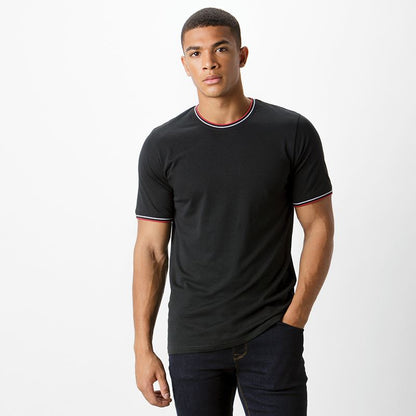 T-shirt met contrasterende bies voor heren - Zwart/Wit/Rood