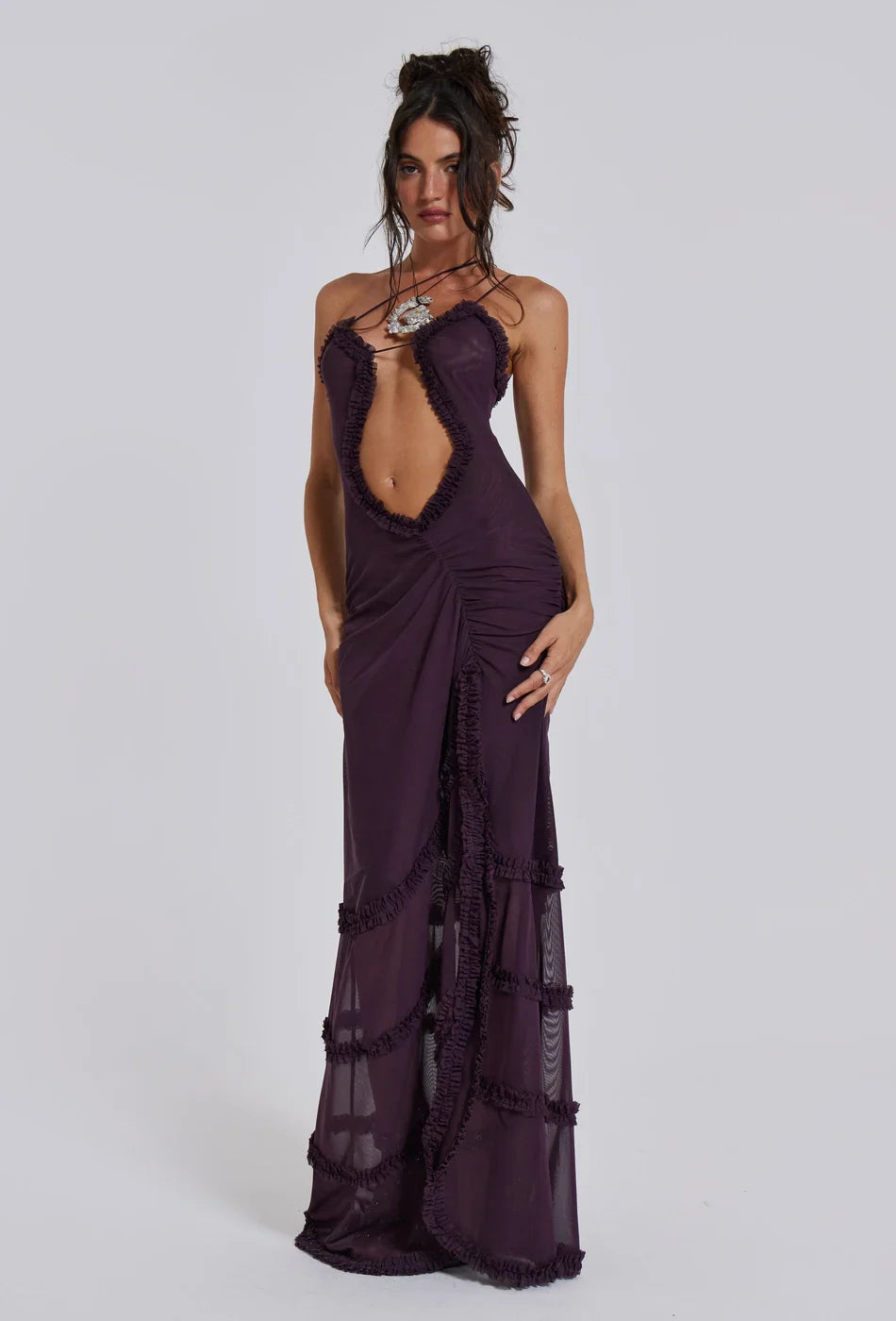 Strapless strandjurk met split en ruches