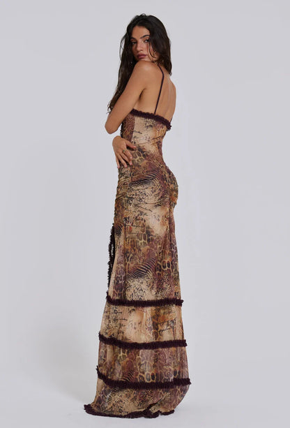 Strapless strandjurk met split en ruches