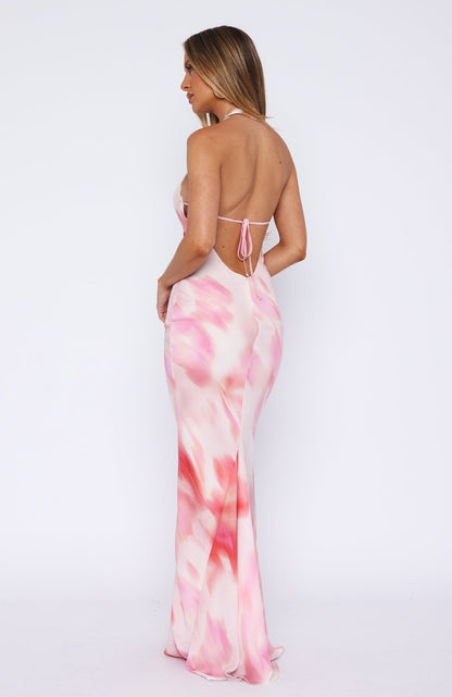 Maxijurk met halternek en bloemenprint