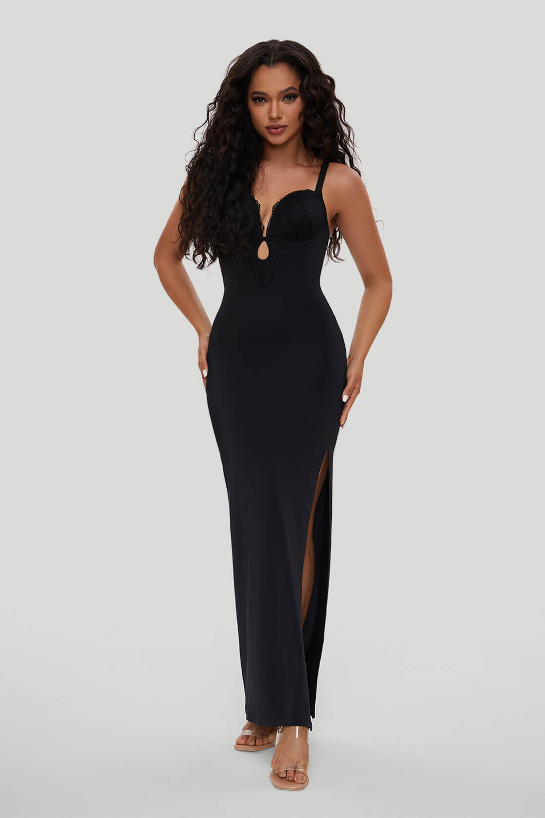 Maxi-jurk van kant met push-upeffect en ingebouwde shapewear