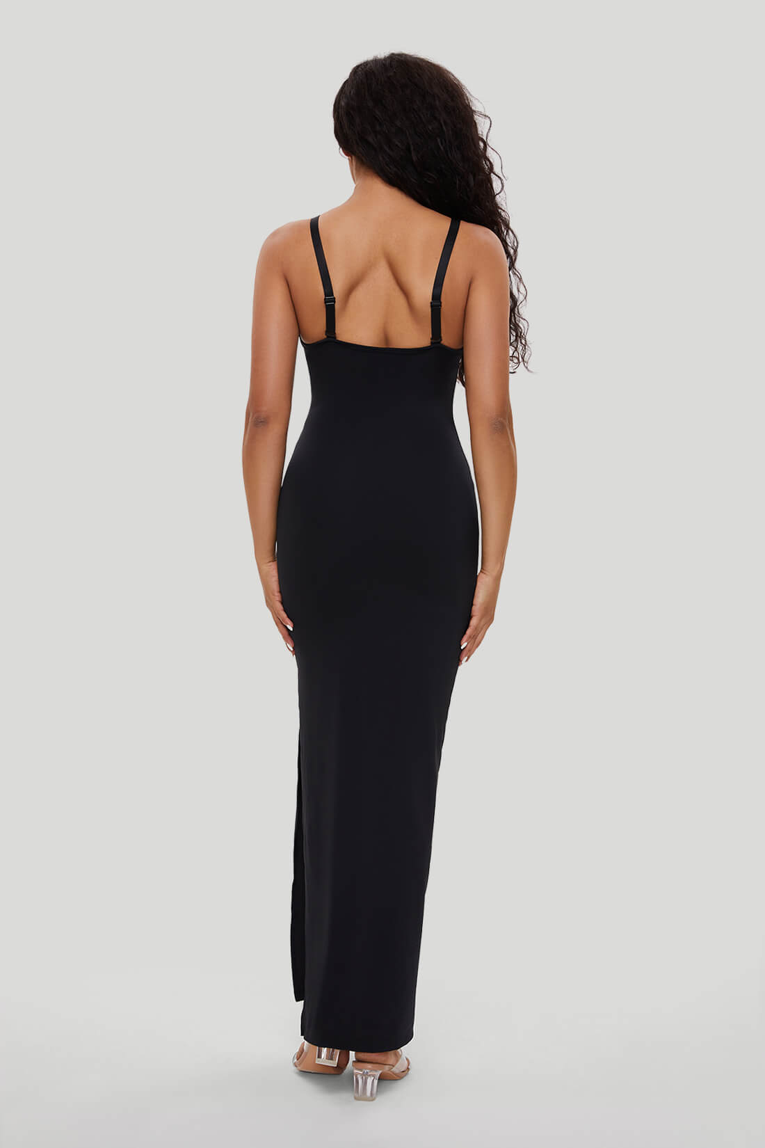 Maxi-jurk van kant met diepe V-hals en ingebouwde shapewear