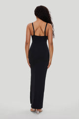 Maxi-jurk met kant en diepe V-hals en ingebouwde shapewear
