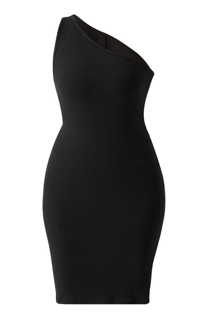 Mini-jurk met één schouder en ingebouwde shapewear