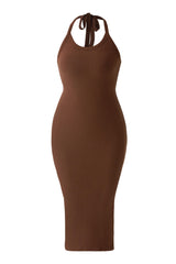 Rugloze jurk met gedrapeerde neklijnen en ingebouwde shapewear