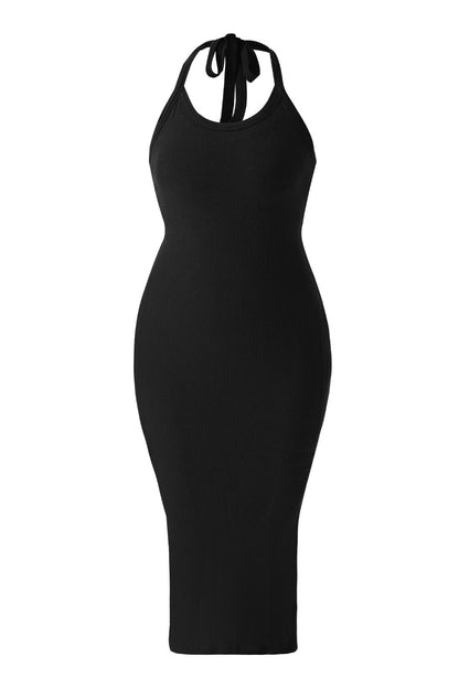 Rugloze jurk met gedrapeerde hals en bandjes, met ingebouwde shapewear