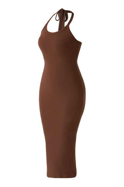 Rugloze jurk met gedrapeerde hals en bandjes, met ingebouwde shapewear