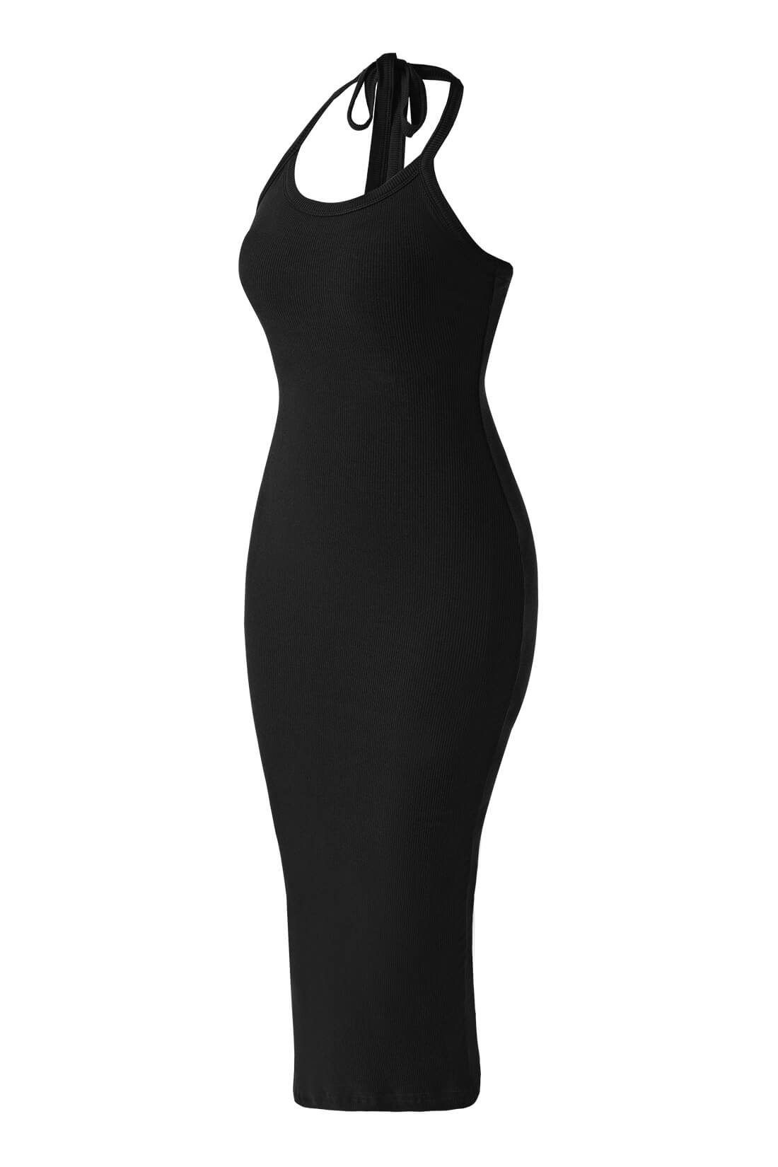 Rugloze jurk met gedrapeerde hals en bandjes, met ingebouwde shapewear