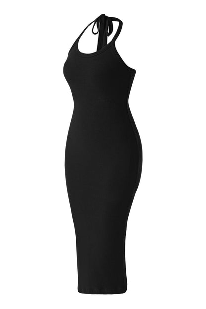 Rugloze jurk met gedrapeerde hals en bandjes, met ingebouwde shapewear