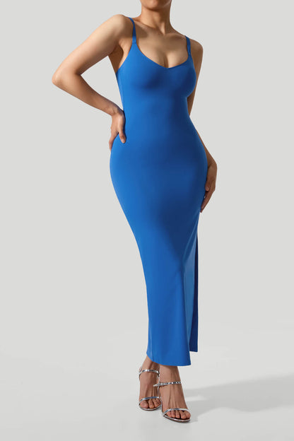 Sexy rugloze jurk met gekruiste bandjes en ingebouwde shapewear