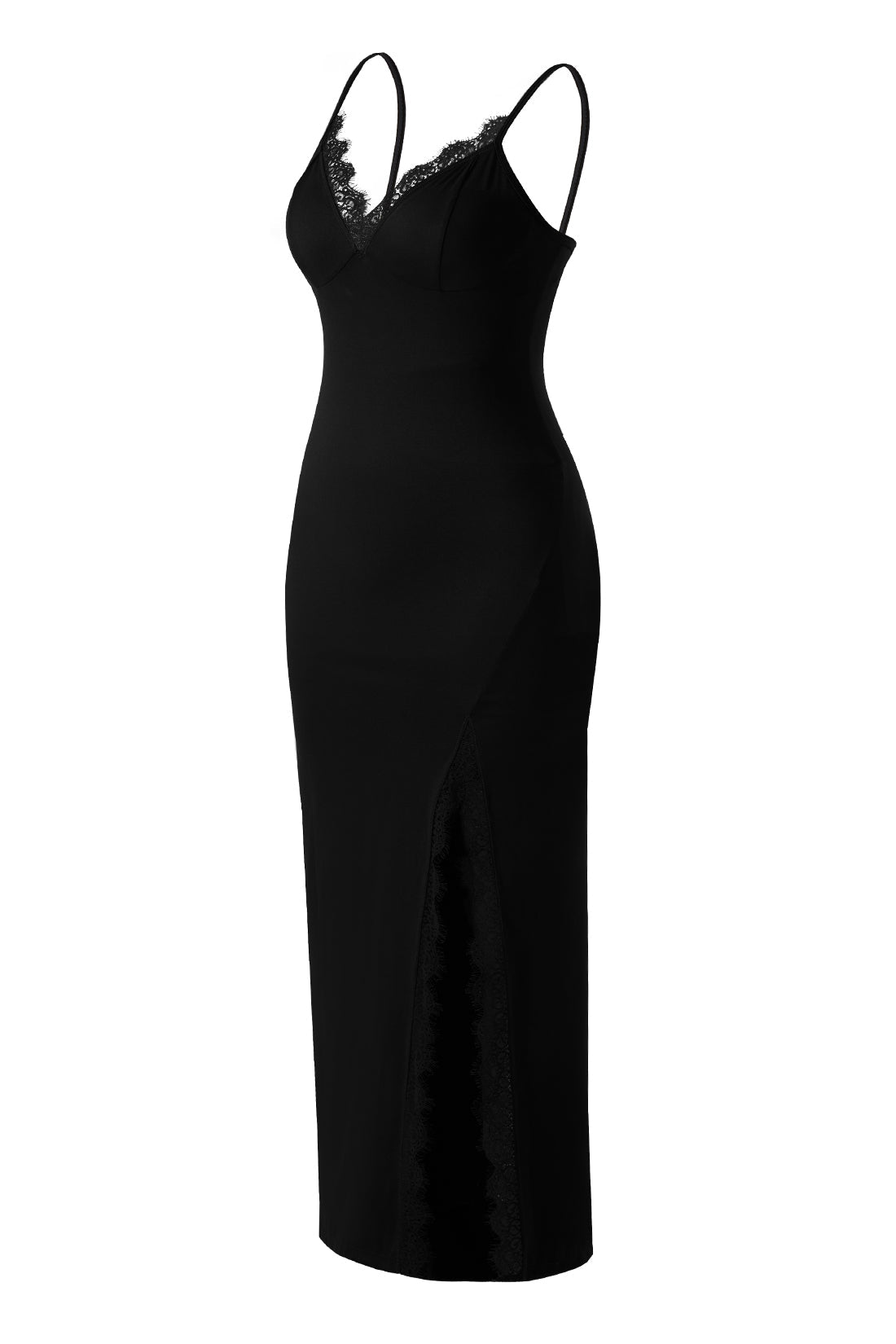 Maxi-jurk van kant met spaghettibandjes en split, met ingebouwde shapewear