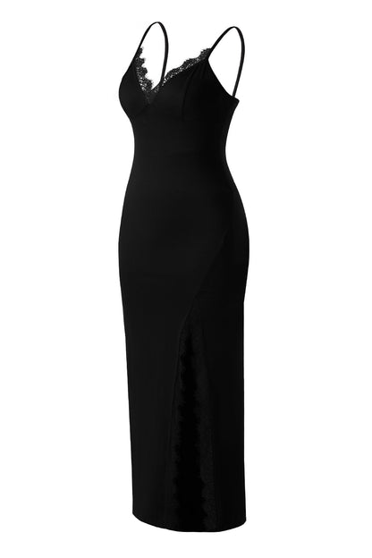 Maxi-jurk van kant met spaghettibandjes en split, met ingebouwde shapewear