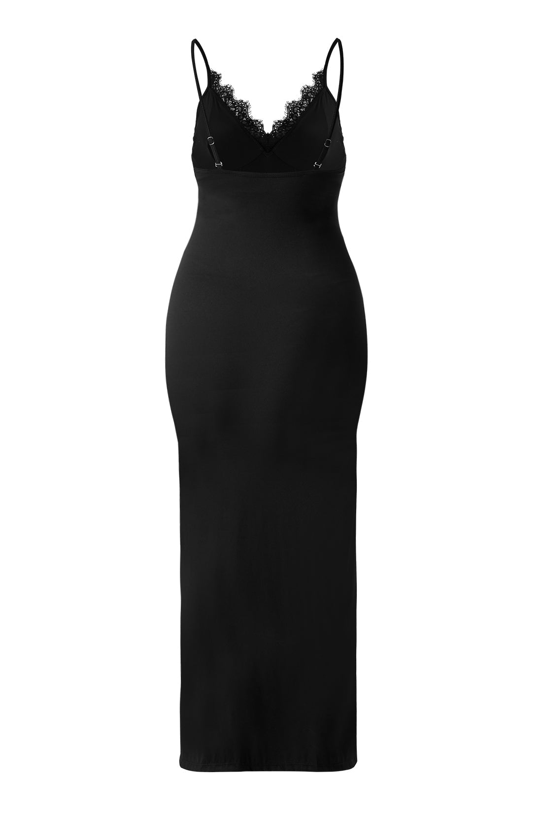 Maxi-jurk van kant met spaghettibandjes en split, met ingebouwde shapewear