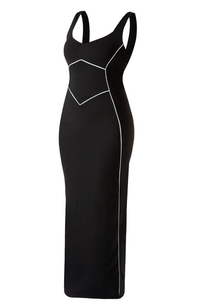 Maxi-jurk met contrasterende kleuren en ingebouwde shapewear