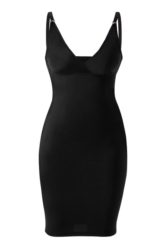Midi-jurk met diepe V-hals en ingebouwde shapewear
