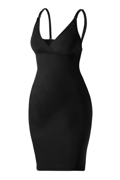 Midi-jurk met diepe V-hals en ingebouwde shapewear