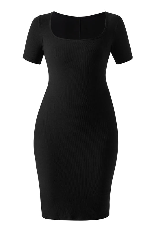 Midi-jurk met korte mouwen en ingebouwde shapewear