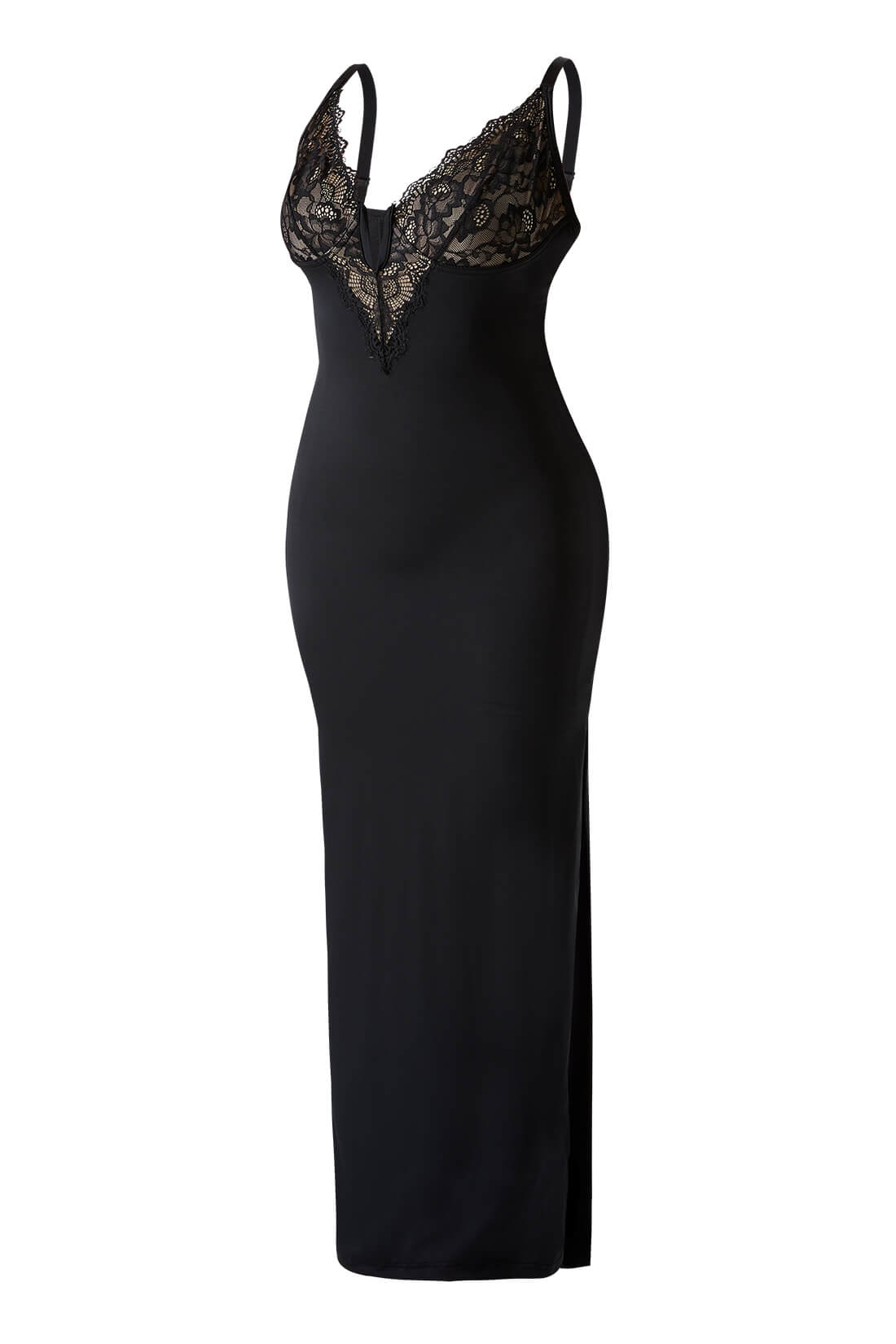 Maxi-jurk van kant met diepe V-hals en ingebouwde shapewear