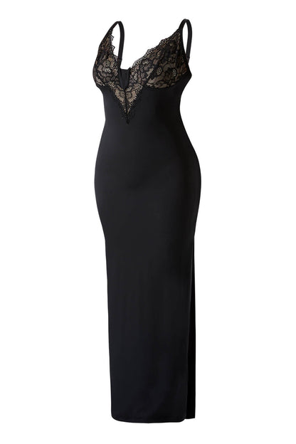Maxi-jurk van kant met diepe V-hals en ingebouwde shapewear