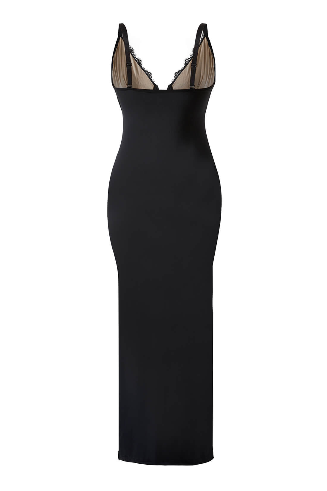 Maxi-jurk van kant met diepe V-hals en ingebouwde shapewear