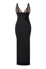 Maxi-jurk met kant en diepe V-hals en ingebouwde shapewear