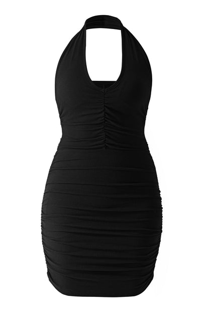Mini-jurk met gerimpelde hals en ingebouwde shapewear
