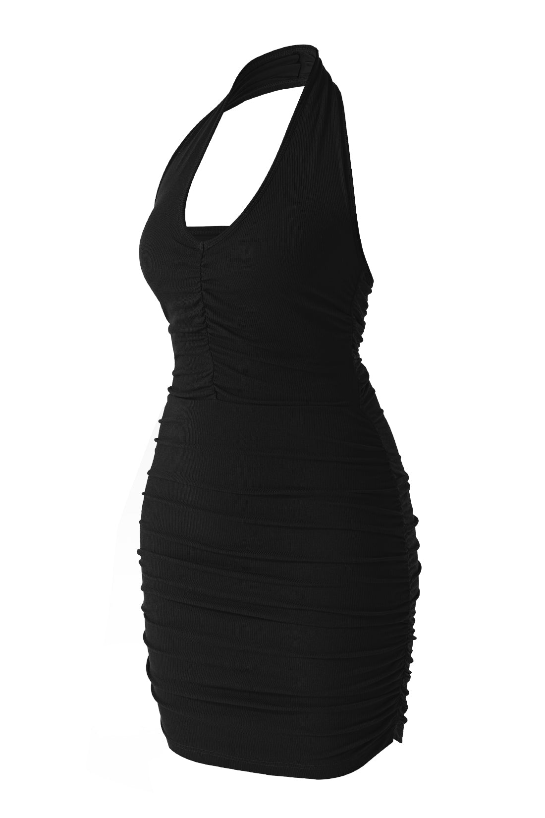 Mini-jurk met gerimpelde hals en ingebouwde shapewear