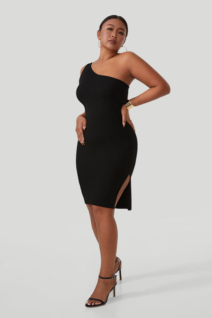 Mini-jurk met één schouder en ingebouwde shapewear