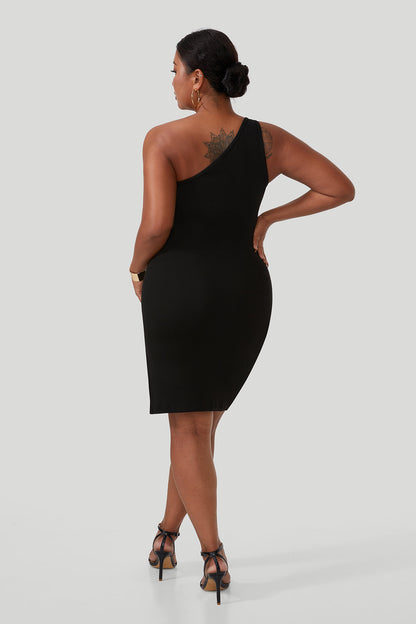 Mini-jurk met één schouder en ingebouwde shapewear