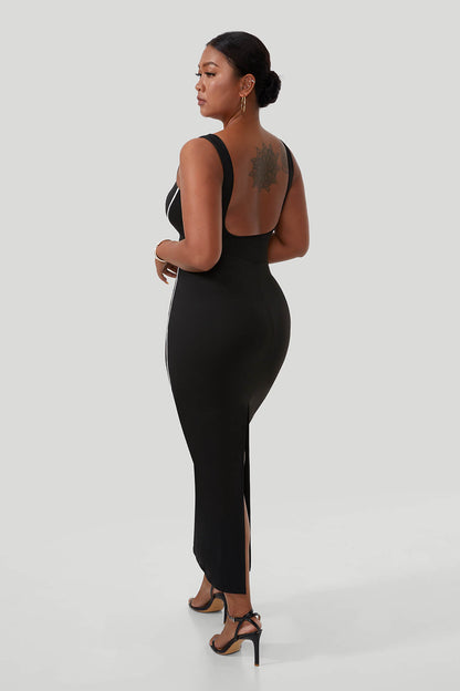 Maxi-jurk met contrasterende kleuren en ingebouwde shapewear