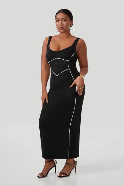 Maxi-jurk met contrasterende kleuren en ingebouwde shapewear