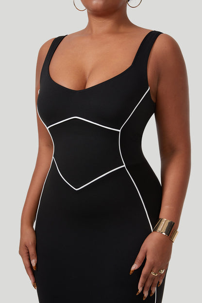 Maxi-jurk met contrasterende kleuren en ingebouwde shapewear