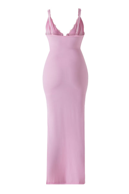 Maxi-jurk van kant met diepe V-hals en ingebouwde shapewear