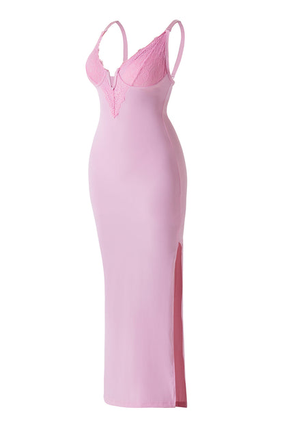 Maxi-jurk van kant met diepe V-hals en ingebouwde shapewear