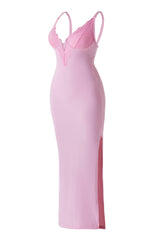 Maxi-jurk met kant en diepe V-hals en ingebouwde shapewear