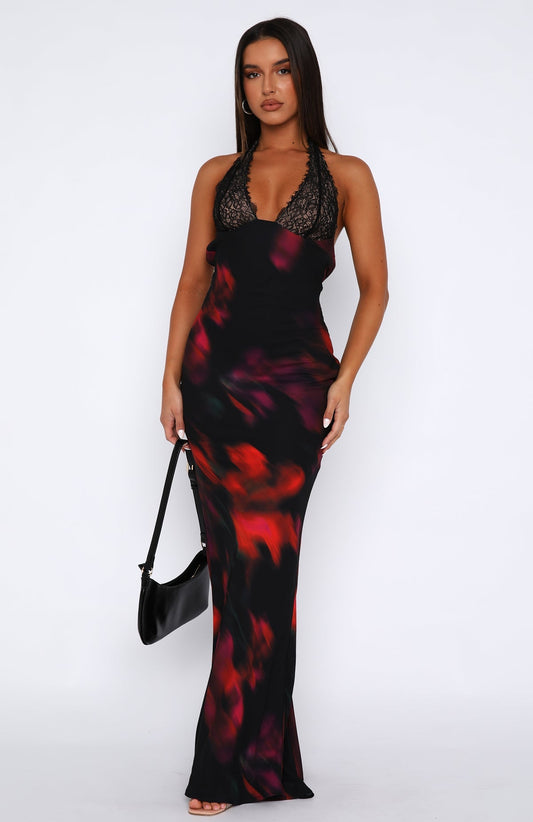 Maxi-jurk met bloemenprint en halterhals