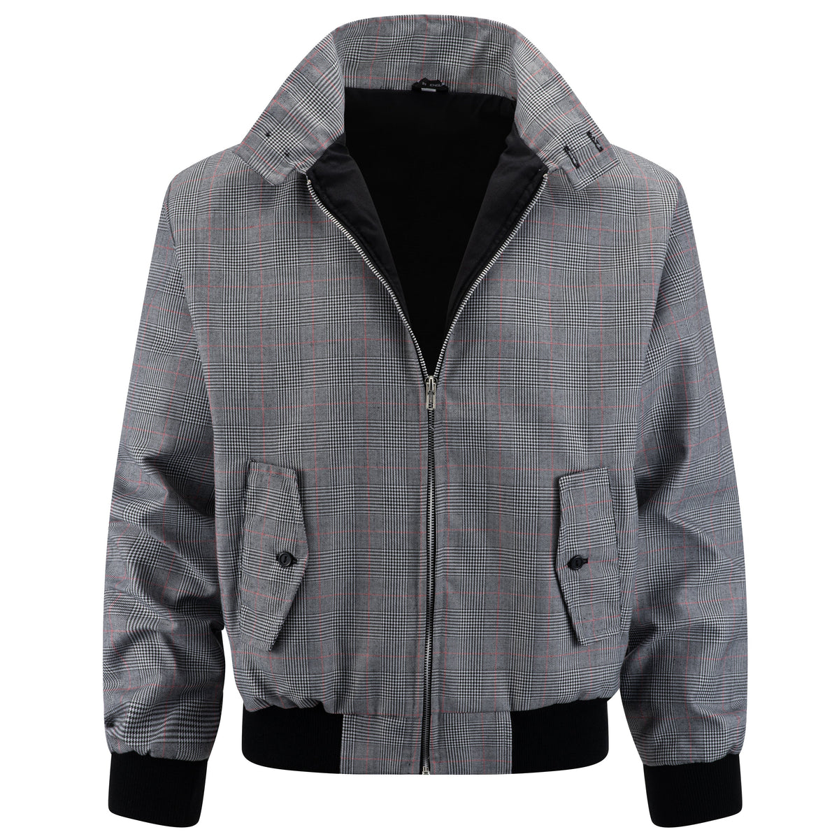 Heren geruit Harrington jack - lichtgrijs/rood