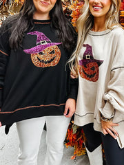 Dames pailletten pompoen tovenaar Halloween-trui