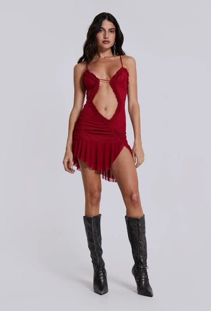 Strapless strandjurk met split en ruches